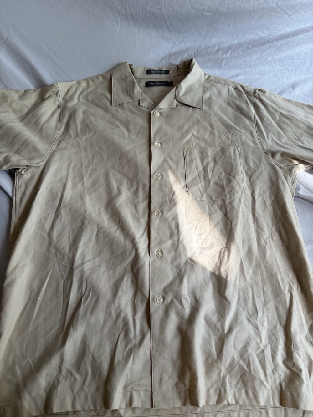 Daniel Cremieux Signature Collection Beige Short Sleeve Button Down Shirt Large